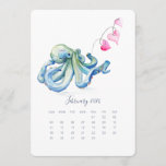 February Stand Alone Calendar Blue Octopus<br><div class="desc">Decorate your home office desk with my nautical stand alone calendar cards. These February calendar cards were designed using my original watercolor blue octopus. Order refills for each month and display them in a photo frame or using a small easel stand. They also make great February wedding save the date...</div>