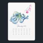 February Stand Alone Calendar Blue Octopus<br><div class="desc">Add a whimsical nautical touch to your workspace with this February 2026 calendar card from my 2026 calendar collection. Featuring my original watercolor design of a striking blue octopus, this cute stand-alone calendar is perfect for enhancing your desk top calendars. Display it on a small easel desk calendar stand or...</div>