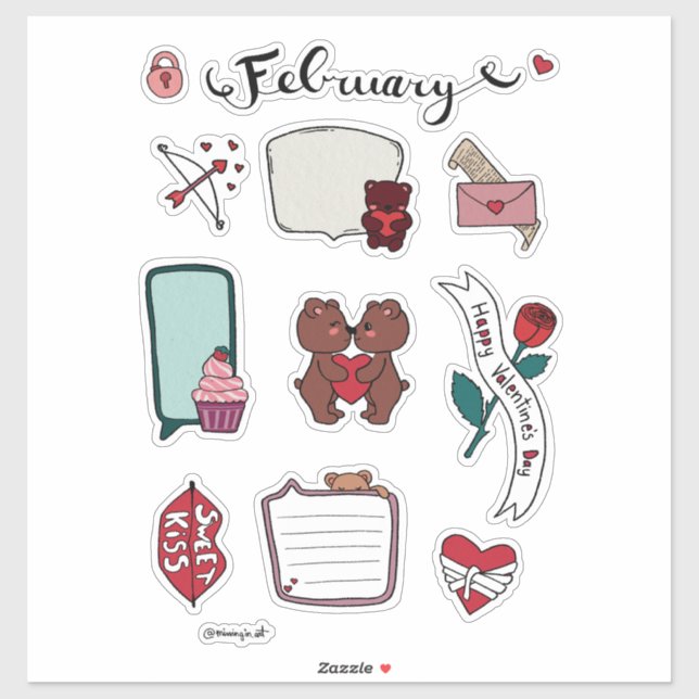 February Sticker Sheet – Sweet Bears & Love Vibes (Sheet)