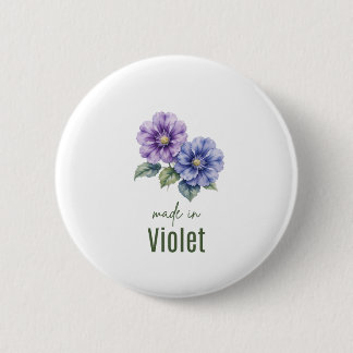February Violet Birth Flowe button Watercolor