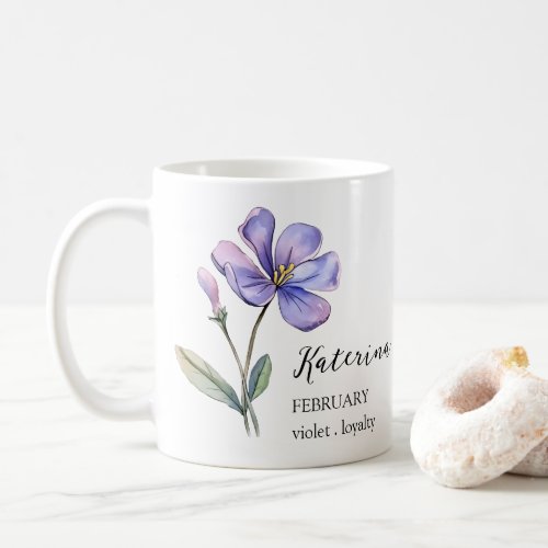 FEBRUARY VIOLET BIRTH FLOWER MONTH NAME GIFT COFFEE MUG