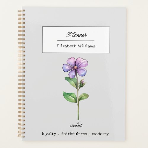 FEBRUARY VIOLET BIRTH FLOWER PERSONALIZED  PLANNER