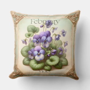 February Violet Birth Flower Symbolism Botanical  Throw Pillow