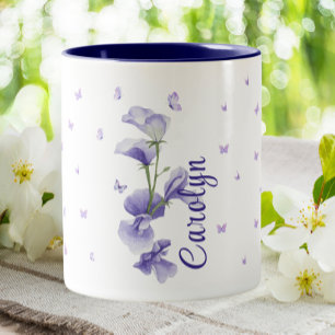 February Violet Birth Month Floral Flower Two-Tone Coffee Mug