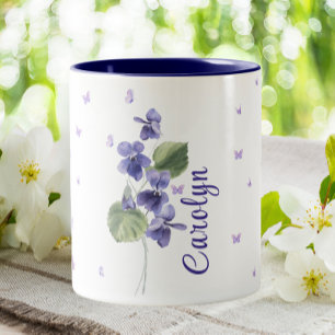 February Violet Birth Month Flower Floral Two-Tone Coffee Mug
