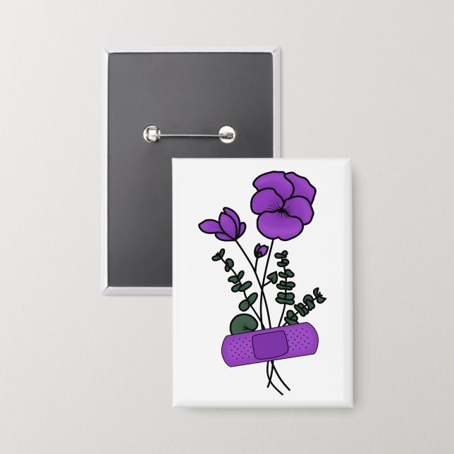 February Violet Flower Bandaid Button (Front/Back)