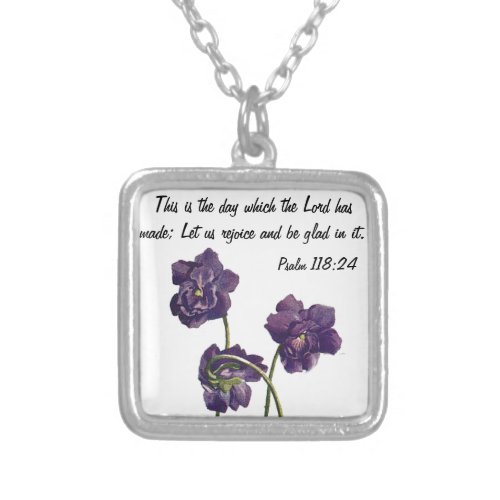 February violet flower wbible verse necklace