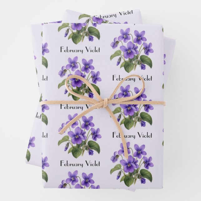 February Violet Flowers Wrapping Paper Sheets (In situ)