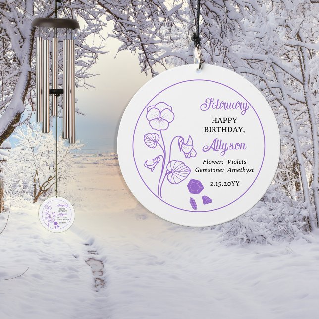 February Violets Floral Amethyst Birthday Keepsake Wind Chime (February Violets Floral and Amethyst Gemstone Birthday Keepsake Wind Chime)