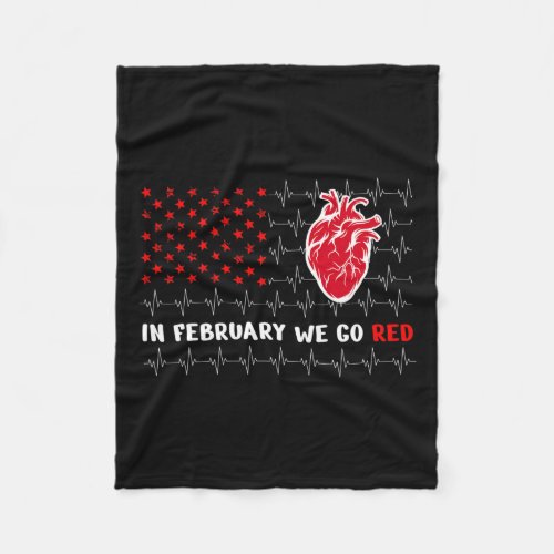 February We Go Red Heart Disease Awareness America Fleece Blanket