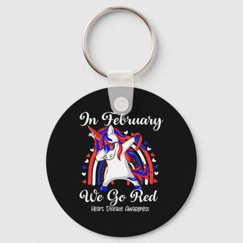 February We Go Red Unicorn Heart Disease Awareness Keychain