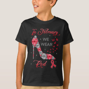 February We Wear Red Butterflies Heart Disease Awa T-Shirt