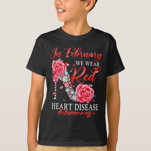 February We Wear Red Butterfly Heart Disease Aware T_Shirt