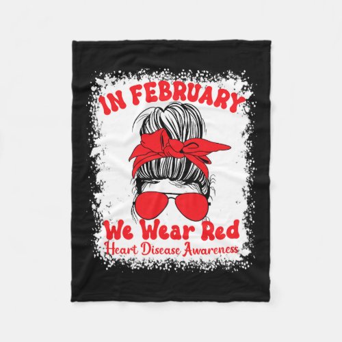 February We Wear Red Heart Disease Awareness Messy Fleece Blanket