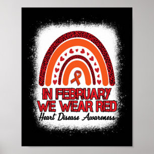 February We Wear Red Leopard Rainbow Bleached Red Poster