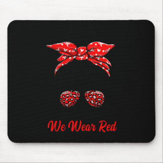 February We Wear Red Messy Bun - Heart Disease Awa Mouse Pad