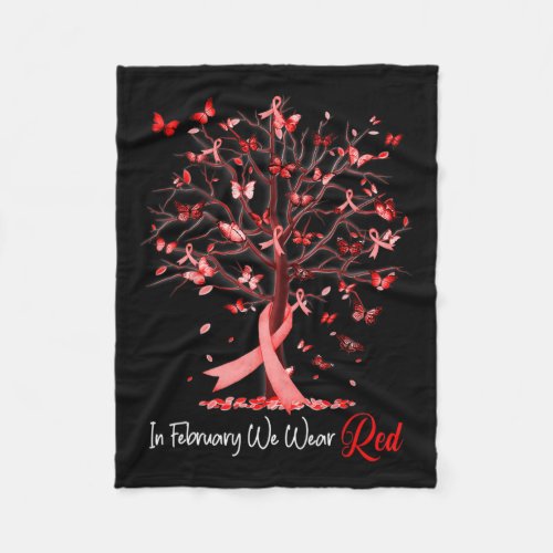 February We Wear Red Tree Ribbon Heart Disease Awa Fleece Blanket