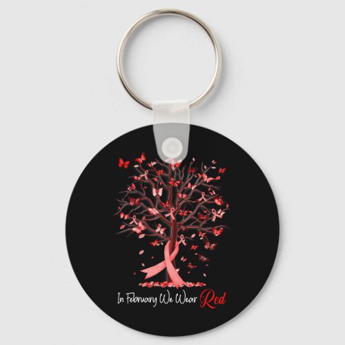 February We Wear Red Tree Ribbon Heart Disease Awa Keychain