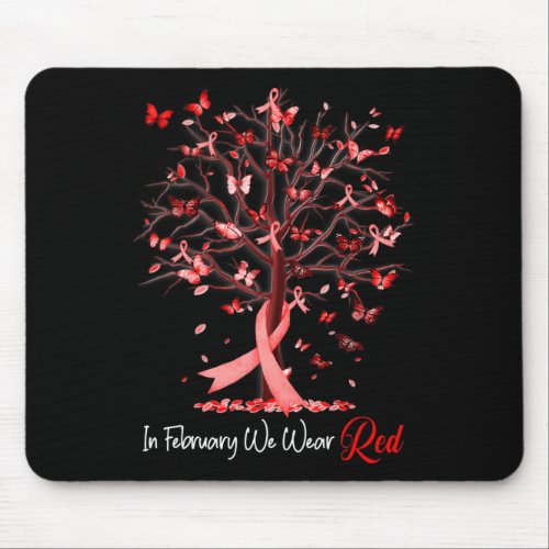 February We Wear Red Tree Ribbon Heart Disease Awa Mouse Pad