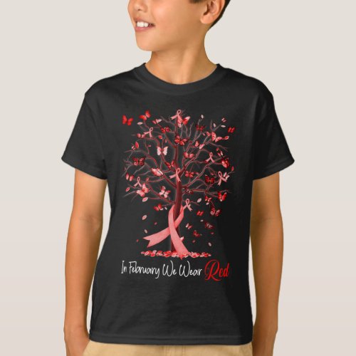 February We Wear Red Tree Ribbon Heart Disease Awa T_Shirt