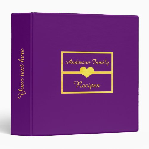 Fecipe purple gold family cookbook binder