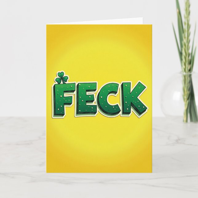 Feck Funny Green Shamrock Card (Front)