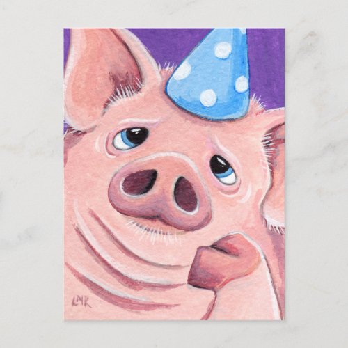 Fed Up Pig Wearing A Party Hat Illustration Invitation Postcard
