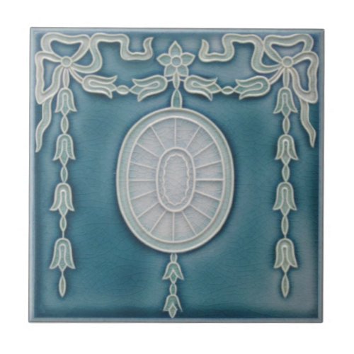 Federal Blue Neoclassical 1900 Repro Faux Relief Ceramic Tile