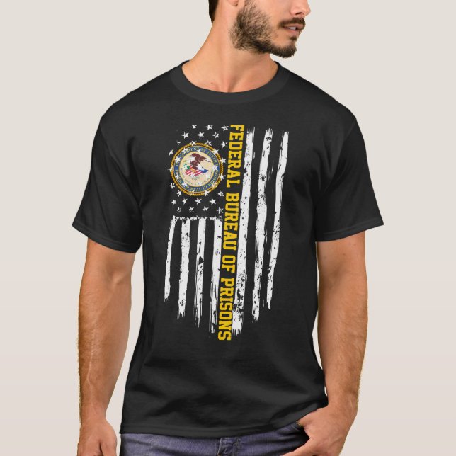 Federal Bureau Of Prisons Bop American Flag T-Shirt (Front)