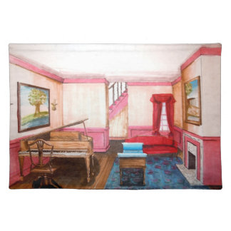 Federal Style Rendered Perspective Room With Piano Placemat