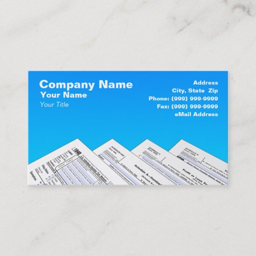 Federal Tax Forms on Blue Background Business Card