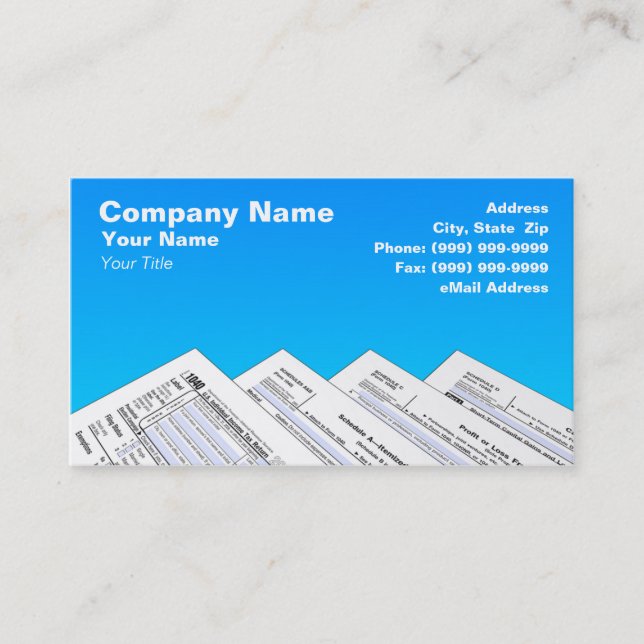 Federal Tax Forms on Blue Background Business Card (Front)