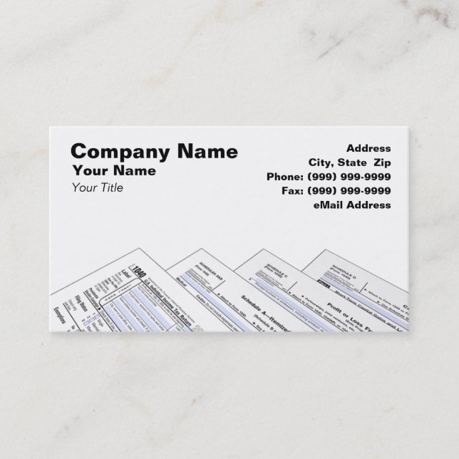 Federal Tax Forms on White Background Business Card (Front)