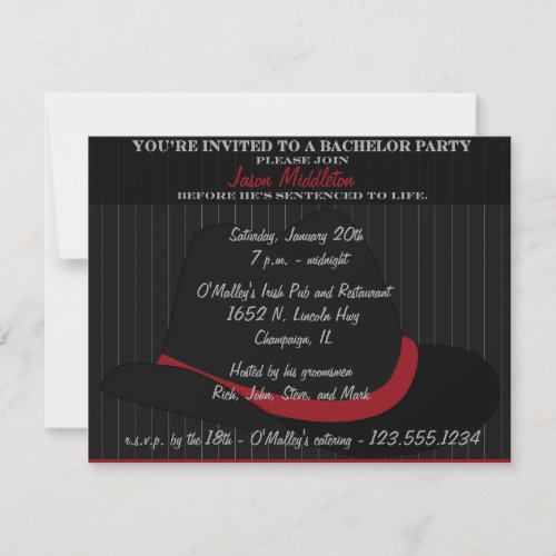 Fedora Hat and Pinstripes Bachelor Party Invitation