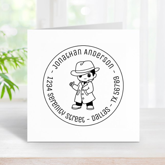 Fedora Hat Trench Coat Man Round Address Rubber St Rubber Stamp (Creator Uploaded)