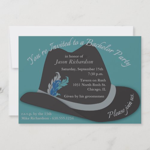 Fedora Hat with Feathers Bachelor Party Invitation