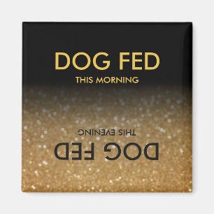 Feed Dog Reminder Magnet Black, Gold Glitter Ombre