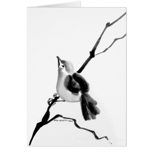 Feed Me... Feed Me, Sumi-e fledgling bird Cards (Front)