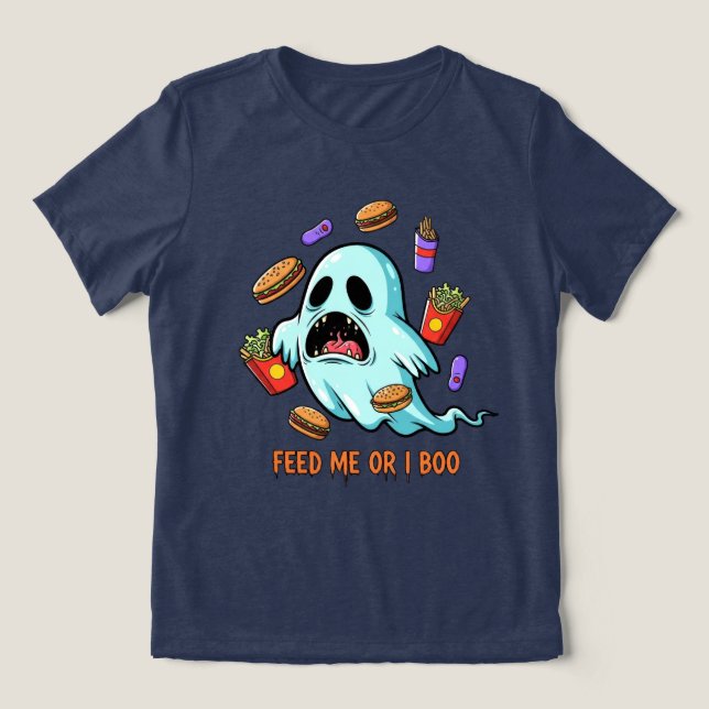 Feed Me Or I Boo Ghost Halloween Tri-Blend Shirt (Design Front)