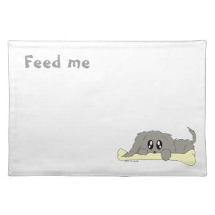 Feed Me Puppy Dog with Bone Food Water Placemat