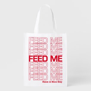 Feed Me Repeating Typography Take-Away Grocery Bag