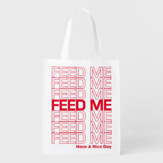 Feed Me Repeating Typography Take-Away Grocery Bag