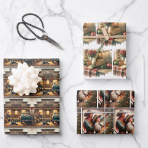 Feed Store Cowboy Hat Decorating Tree Christmas Wrapping Paper Sheets