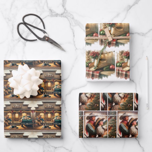 Feed Store Cowboy Hat  Decorating Tree Christmas Wrapping Paper Sheets (Front)