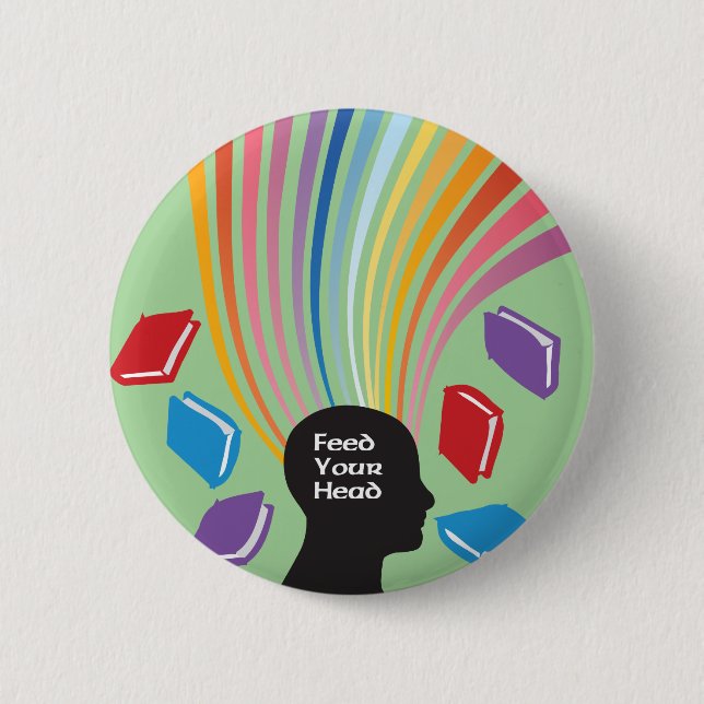 Feed Your Head with Books Fun Retro Button (Front)