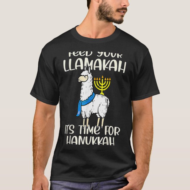 Feed Your Llamakah  Llama Hanukkah Pajamas Chanuka T-Shirt (Front)