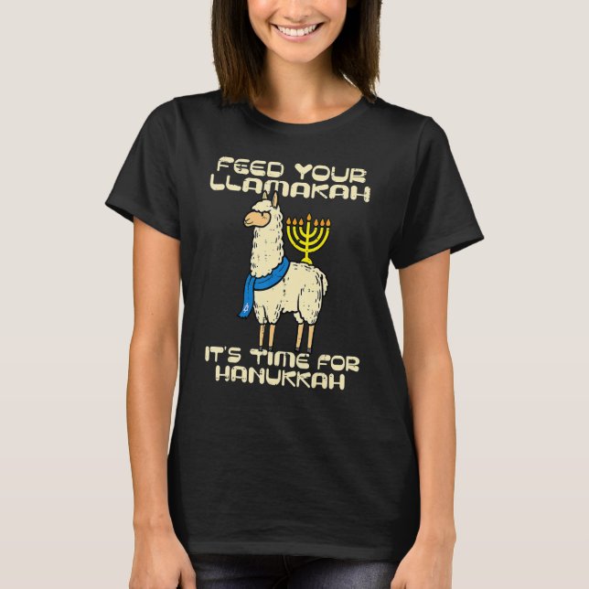 Feed Your Llamakah Llama Hanukkah Pajamas Chanukah T-Shirt (Front)