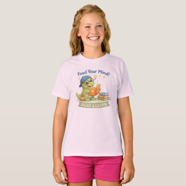 Feed Your Mind – Smart Dinosaur Reading & Learning T-Shirt (Front Full)