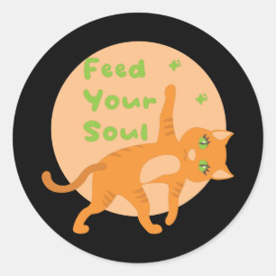 Feed your soul Kawaii orange funny cat doing yoga Classic Round Sticker