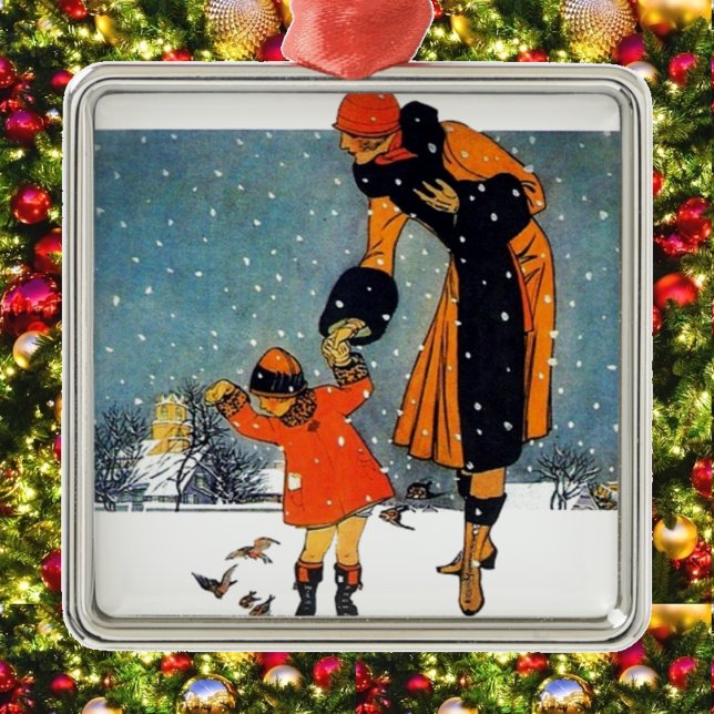 Feeding Birds in the Snow Metal Ornament (Creator Uploaded)